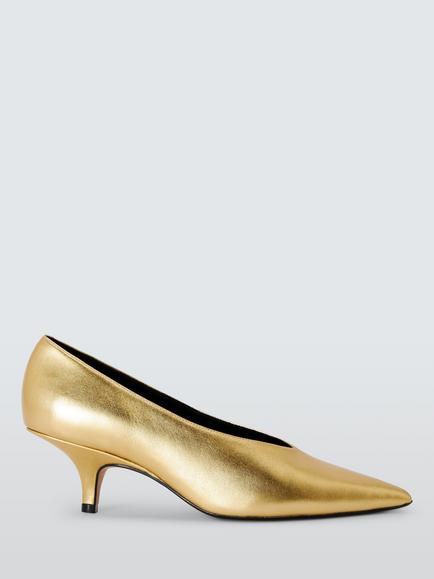 John Lewis Archer Leather Kitten Heel Court Shoes, Gold, Gold