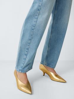 John Lewis Archer Leather Kitten Heel Court Shoes, Gold - view 2, Gold