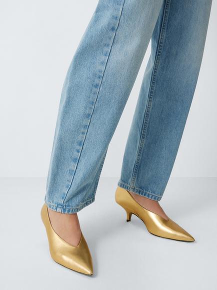John Lewis Archer Leather Kitten Heel Court Shoes, Gold - view 2, Gold
