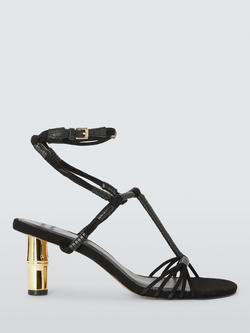 John Lewis Bamboo Feature Heel Leather Occasion Sandals, Black, Black