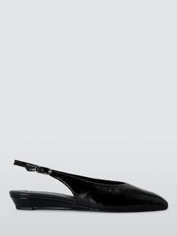 John Lewis Carnaby Leather Chisel Toe Demi Wedge Slingback Court Shoes, Black, Black