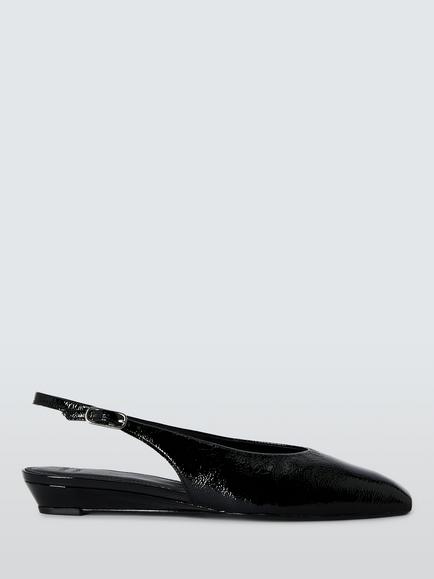 John Lewis Carnaby Leather Chisel Toe Demi Wedge Slingback Court Shoes, Black, Black