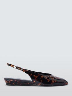 John Lewis Carnaby Leather Chisel Toe Demi Wedge Slingback Court Shoes, Brown/Multi, Brown/Multi