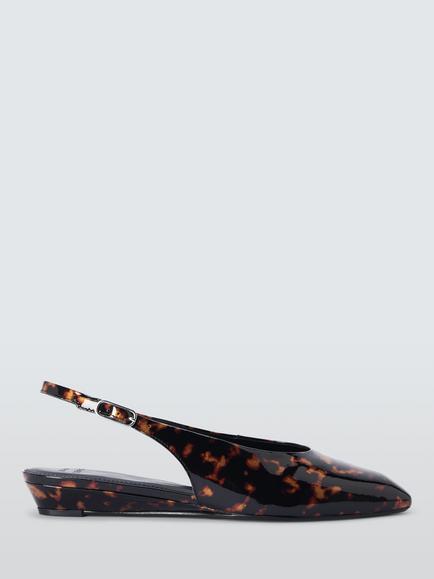 John Lewis Carnaby Leather Chisel Toe Demi Wedge Slingback Court Shoes, Brown/Multi, Brown/Multi
