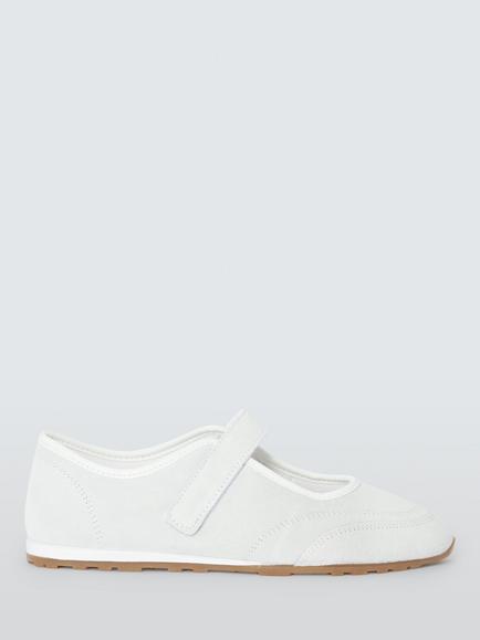 John Lewis Florence Suede Mary Jane Trainers, White, White
