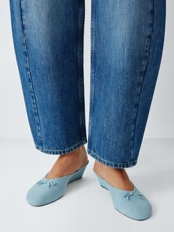 John Lewis Daisy Suede Wedge Heel Bow Detail Open Court Shoes, Blue Stone - view 2, Blue Stone