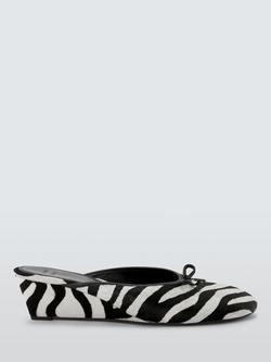 John Lewis Daisy Zebra Print Wedge Heel Bow Detail Open Court Shoes, White/Black, White/Black