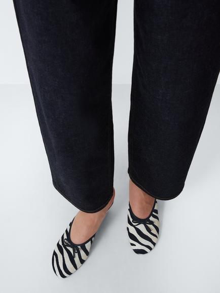 John Lewis Daisy Zebra Print Wedge Heel Bow Detail Open Court Shoes, White/Black - view 2, White/Black