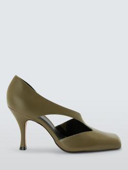 John Lewis Dawes Leather Square Toe Dorsay Occasion Open Court Shoes, Olive, Olive