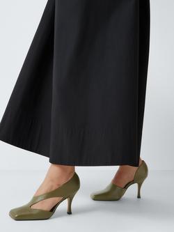 John Lewis Dawes Leather Square Toe Dorsay Occasion Open Court Shoes, Olive - view 2, Olive