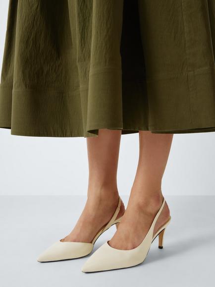 John Lewis Denver Leather Dorsay Open Slingback Court Shoes, Buttermilk - view 2, Buttermilk