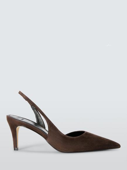 John Lewis Denver Suede Dorsay Open Slingback Court Shoes, Chocolate, Chocolate