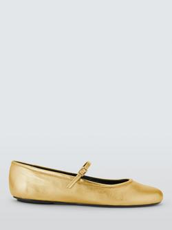 John Lewis Harlow Leather Low Cut Mary Jane Ballerina Pumps, Gold, Gold