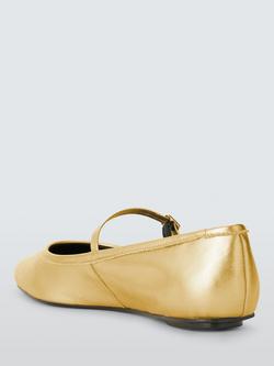 John Lewis Harlow Leather Low Cut Mary Jane Ballerina Pumps, Gold - view 2, Gold