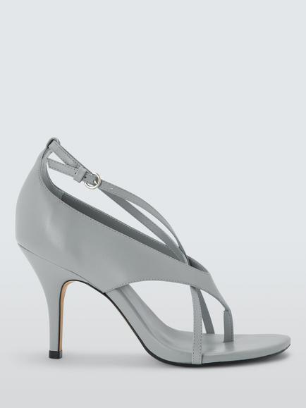 John Lewis Derby Leather Toe Post Strappy Open Court Shoes, Stone, Stone