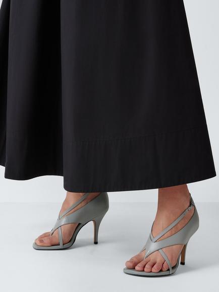 John Lewis Derby Leather Toe Post Strappy Open Court Shoes, Stone - view 2, Stone