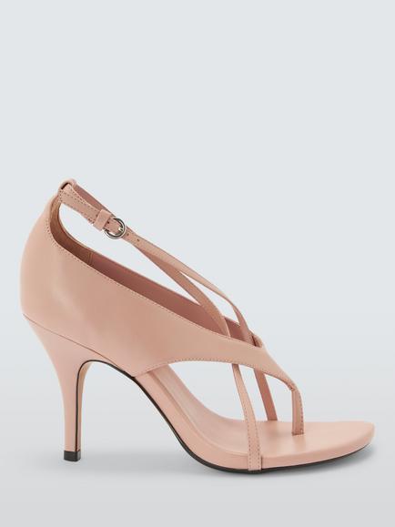 John Lewis Derby Leather Toe Post Strappy Open Court Shoes, Blush Nappa, Blush Nappa
