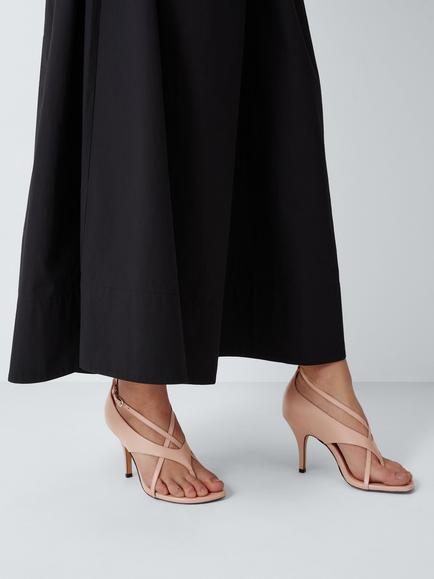 John Lewis Derby Leather Toe Post Strappy Open Court Shoes, Blush Nappa - view 2, Blush Nappa
