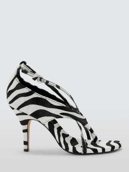 John Lewis Derby Zebra Print Toe Post Strappy Open Court Shoes, White/Black, White/Black