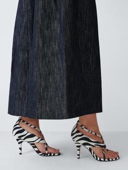 John Lewis Derby Zebra Print Toe Post Strappy Open Court Shoes, White/Black - view 2, White/Black