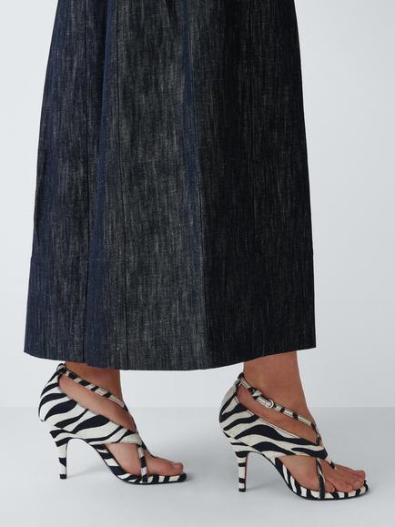 John Lewis Derby Zebra Print Toe Post Strappy Open Court Shoes, White/Black - view 2, White/Black