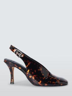 John Lewis Watson Leather Round Toe High Heel Slingback Court Shoes, Brown/Multi, Brown/Multi