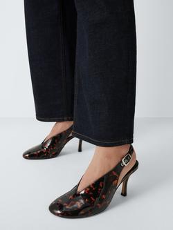 John Lewis Watson Leather Round Toe High Heel Slingback Court Shoes, Brown/Multi - view 2, Brown/Multi