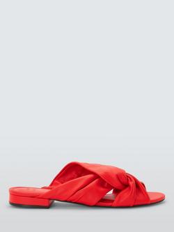 John Lewis Leona Leather Soft Ruched Knot Dressy Slider Sandals, Poppy Red, Poppy Red