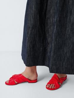 John Lewis Leona Leather Soft Ruched Knot Dressy Slider Sandals, Poppy Red - view 2, Poppy Red