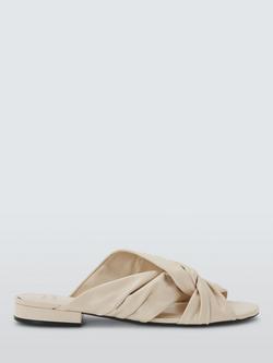 John Lewis Leona Leather Soft Ruched Knot Dressy Slider Sandals, Off White, Off White