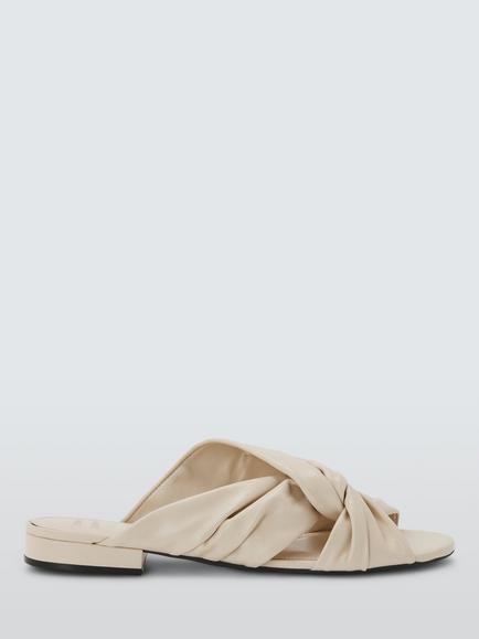 John Lewis Leona Leather Soft Ruched Knot Dressy Slider Sandals, Off White, Off White