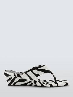 John Lewis Maisy Zebra Print Wedge Heel Dressy Slider Sandals, White/Black, White/Black