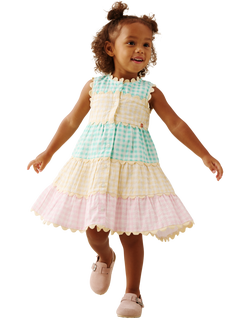 Angel & Rocket Baby Cotton Sleeveless Tiered Gingham Dress, Multi, Multi