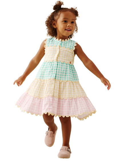 Angel & Rocket Baby Cotton Sleeveless Tiered Gingham Dress, Multi, Multi
