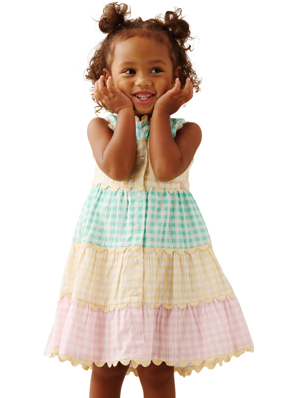 Angel & Rocket Baby Cotton Sleeveless Tiered Gingham Dress, Multi - view 2, Multi