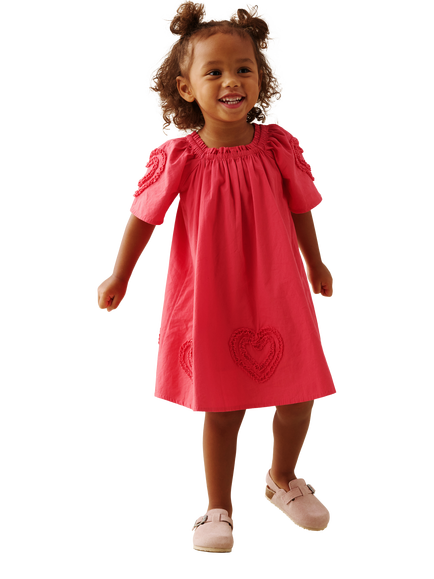 Angel & Rocket Baby Cotton Sleeveless Ruffle Heart Swing Dress, Pink, Pink