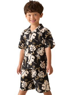 Angel & Rocket Kids' Cotton Rich Short Sleeved Leaf Print Shirt, Black, Black