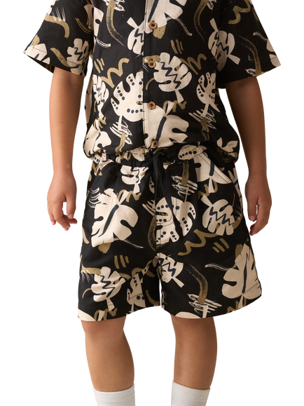 Angel & Rocket Kids' Cotton Rich Leaf Print Shorts, Black, Black