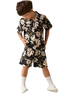 Angel & Rocket Kids' Cotton Rich Leaf Print Shorts, Black - view 2, Black