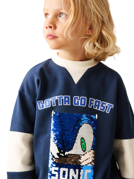 Angel & Rocket Kids' x Sonic Varsity Sequin Sweatshirt, Blue - view 2, Blue