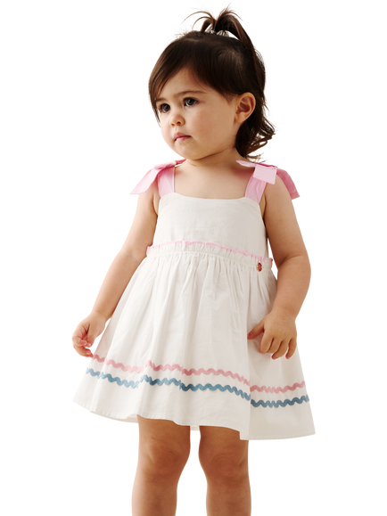 Angel & Rocket Baby Kyra Ric Rac Trim Frill Dress & Bloomers Set, Natural, Natural