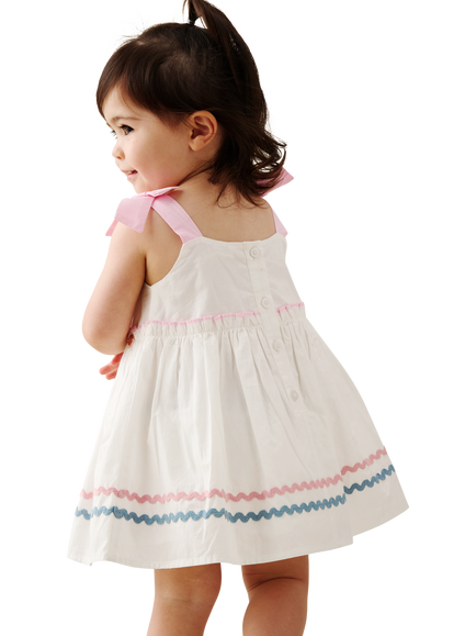 Angel & Rocket Baby Kyra Ric Rac Trim Frill Dress & Bloomers Set, Natural - view 2, Natural