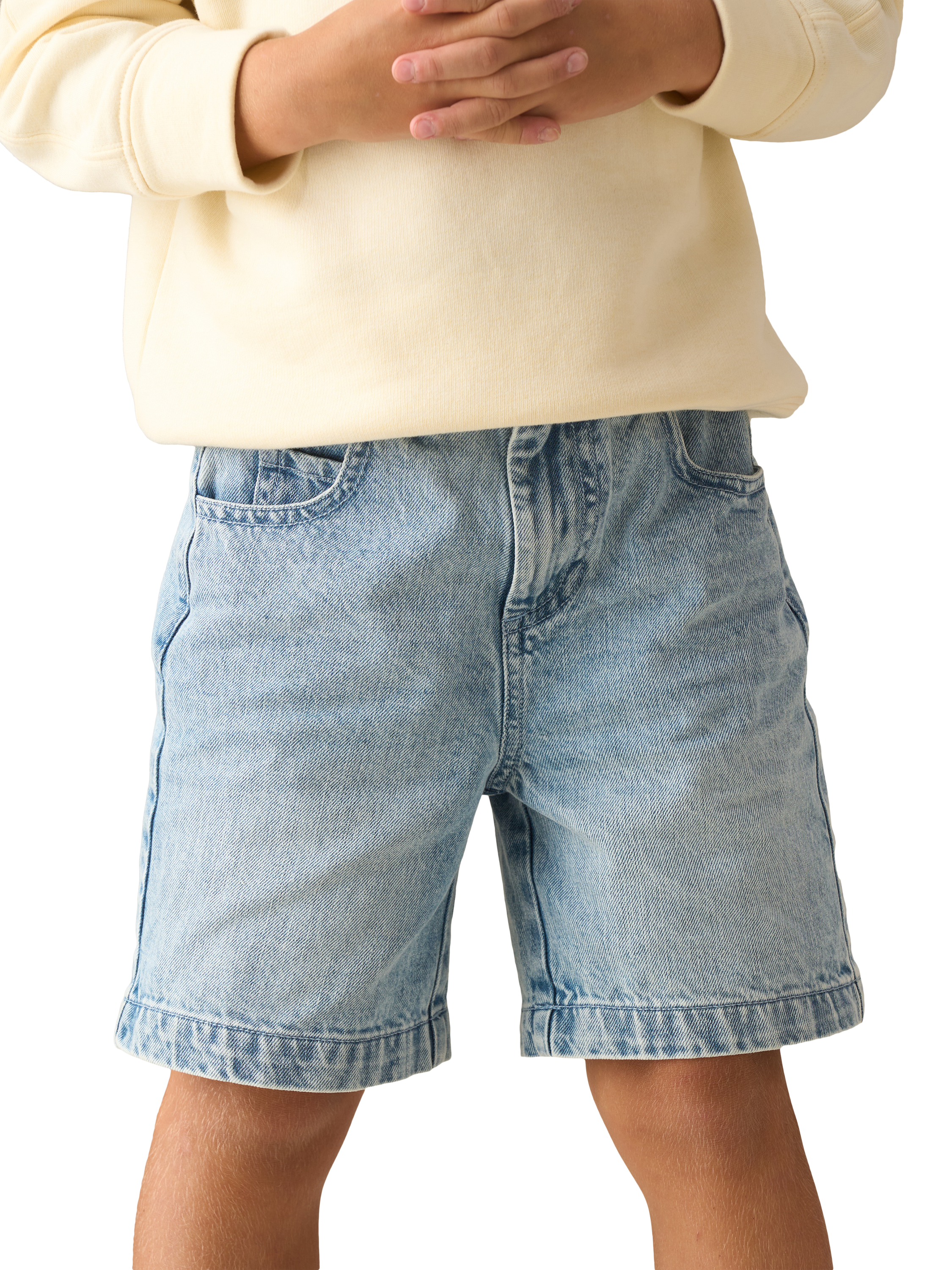 Product image 1 of 7, which shows Angel & Rocket Kids' Relaxed Denim Shorts, Blue, 3 years