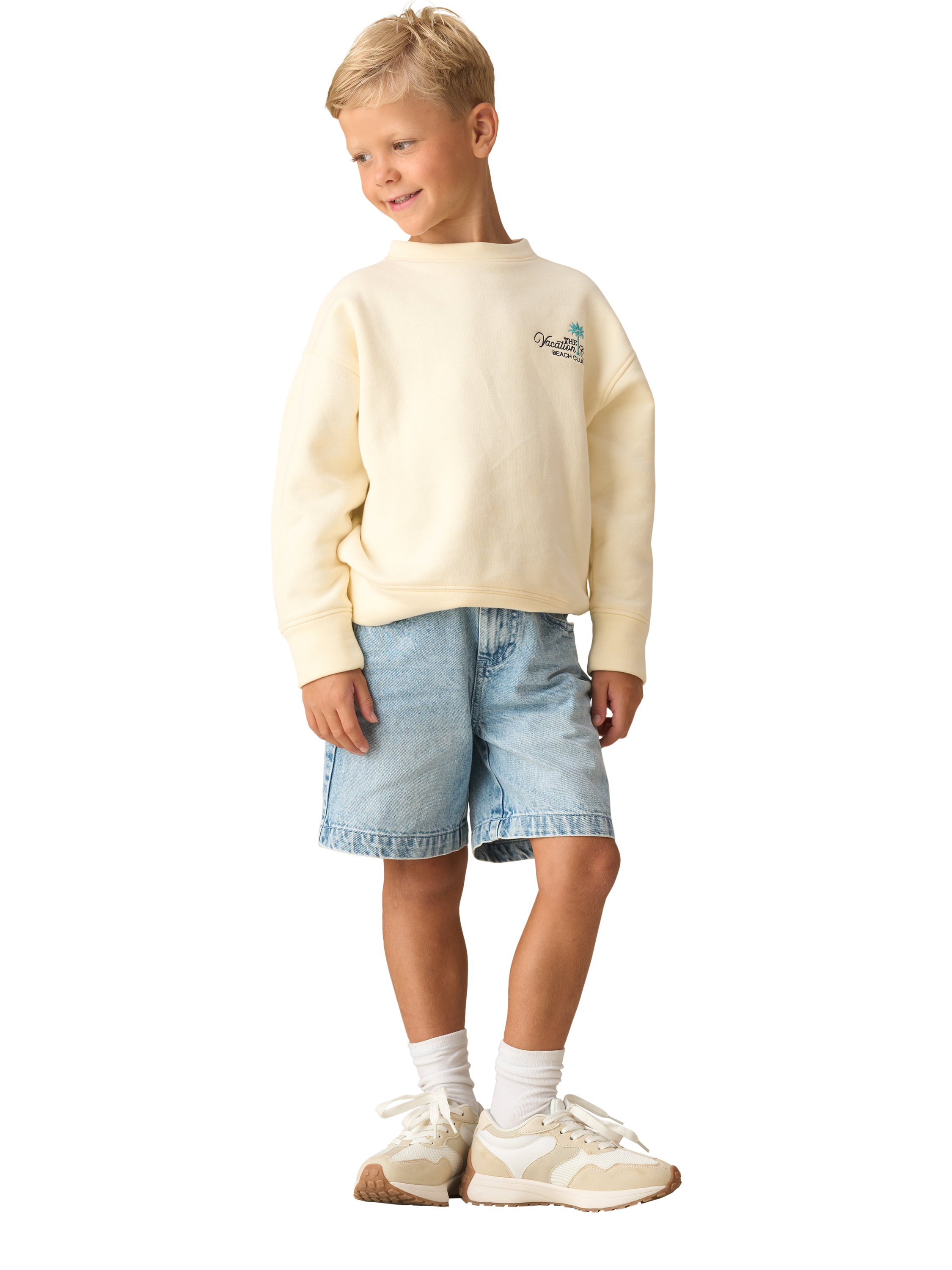 Product image 2 of 7, which shows Angel & Rocket Kids' Relaxed Denim Shorts, Blue, 3 years