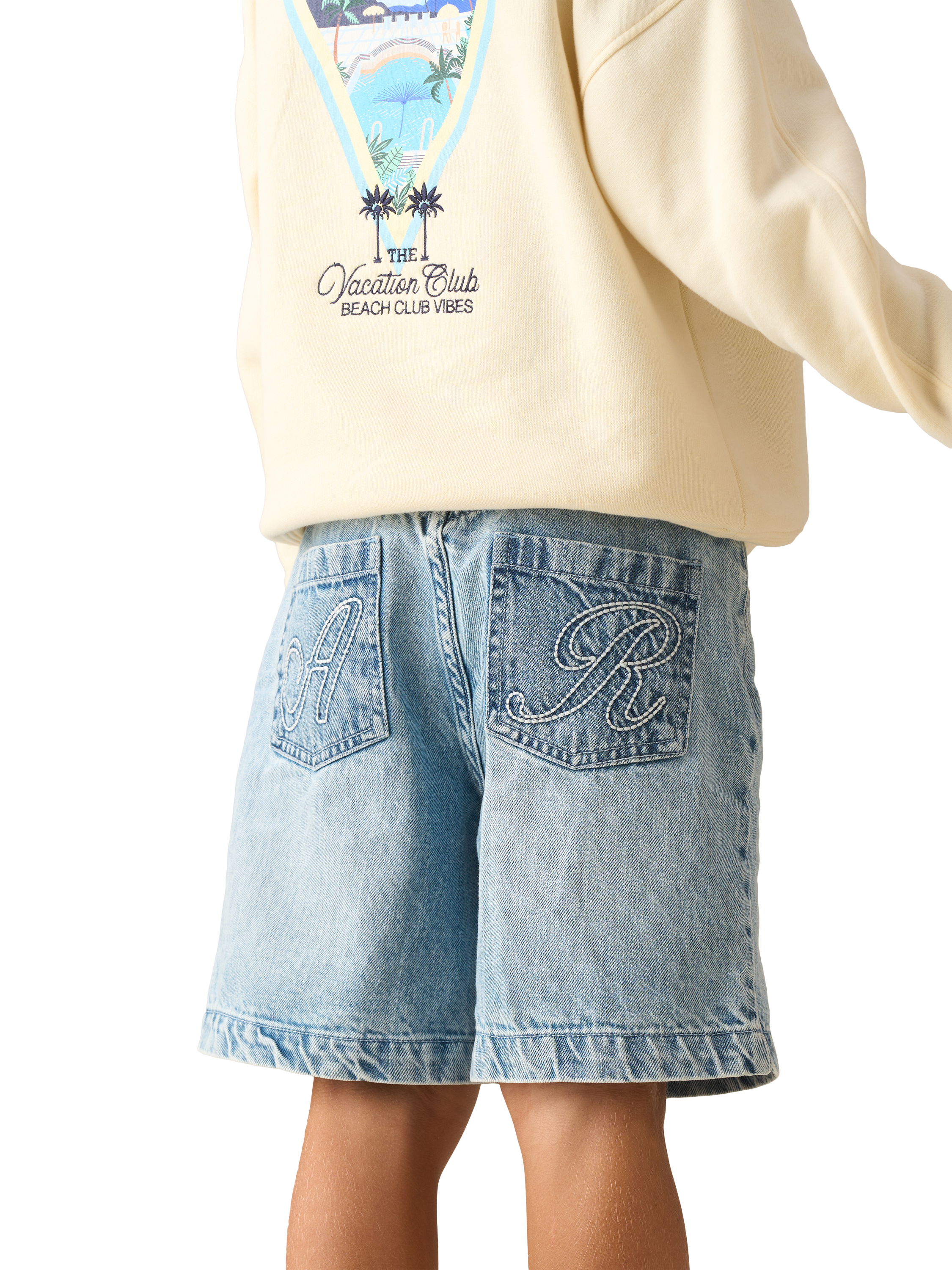 Product image 3 of 7, which shows Angel & Rocket Kids' Relaxed Denim Shorts, Blue, 3 years