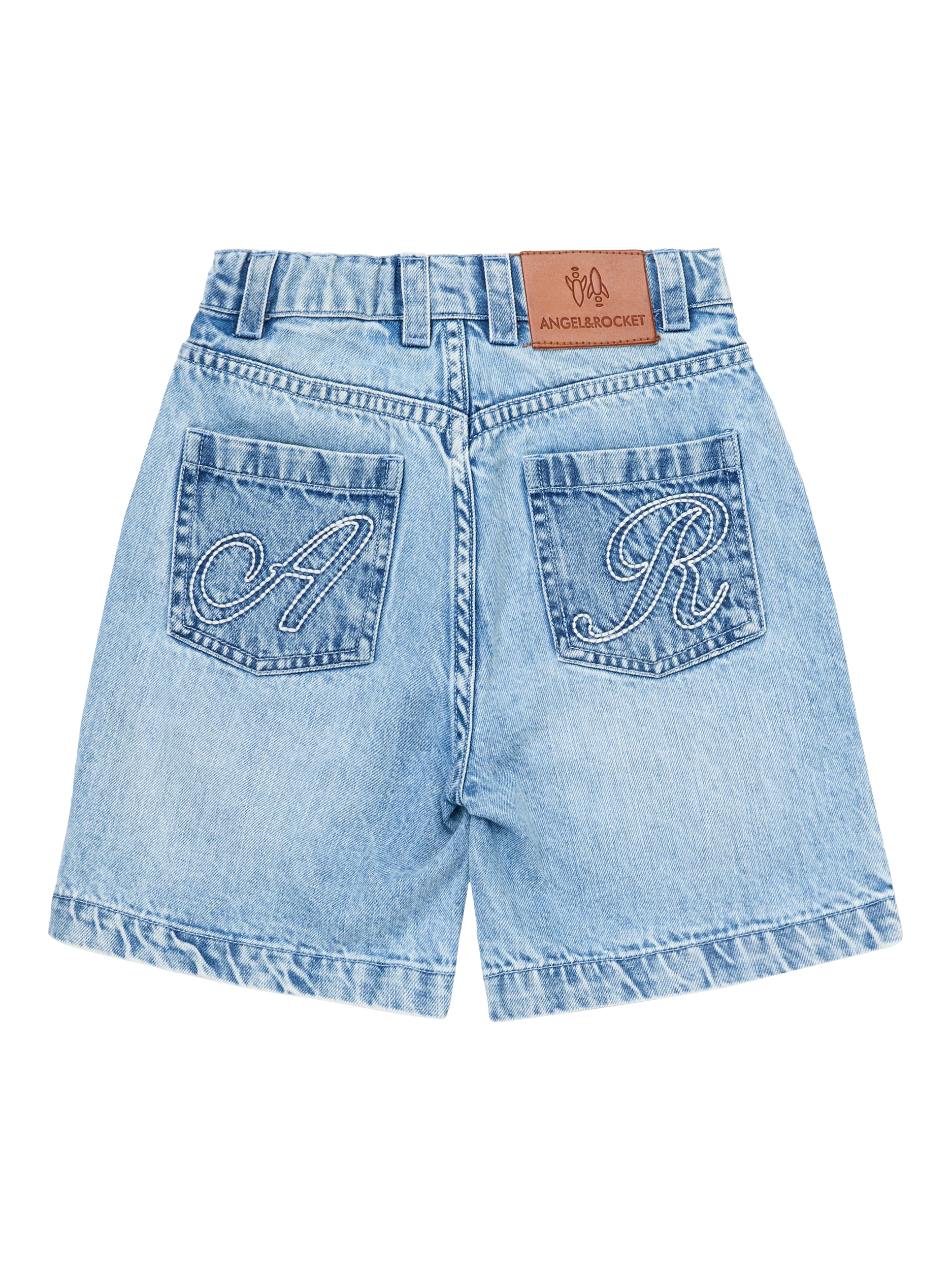 Product image 6 of 7, which shows Angel & Rocket Kids' Relaxed Denim Shorts, Blue, 3 years