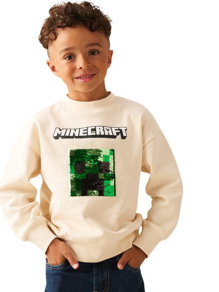 Angel & Rocket Kids' x Minecraft Sequin Sweatshirt, Cream, Cream