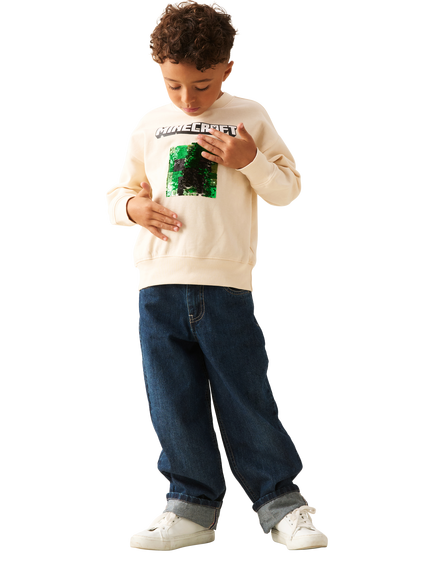 Angel & Rocket Kids' x Minecraft Sequin Sweatshirt, Cream - view 2, Cream