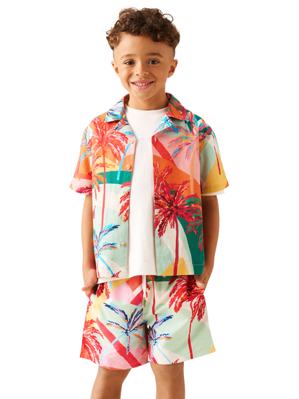 Angel & Rocket Kids' Palm Print Shorts, Pink - view 2, Pink
