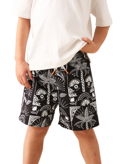 Angel & Rocket Kids' Print Swim Shorts, Black, Black